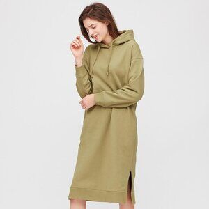 UNIQLO Hoodie Long Sweatshirt Dress Olive Green Small - off duty model vibes!